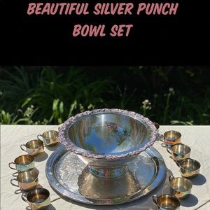 Antique Silver Punch Bowl Set